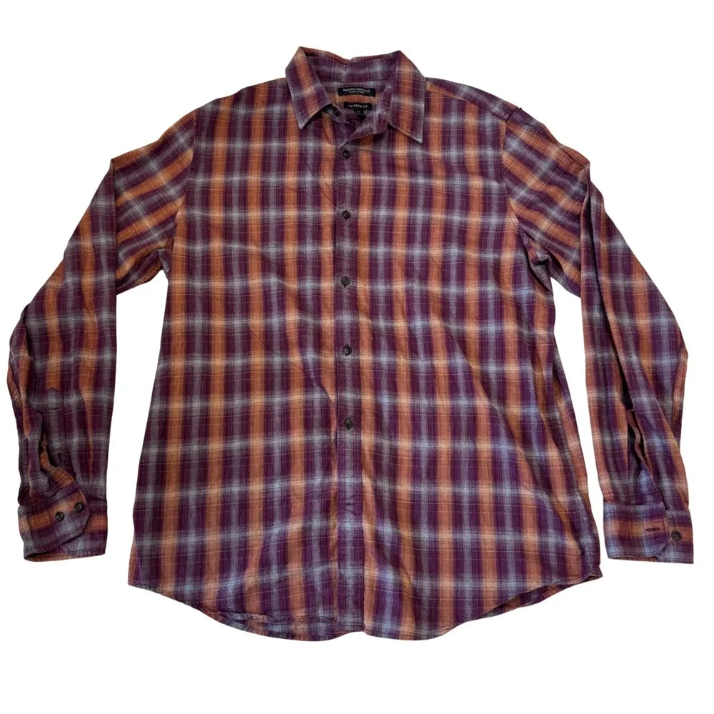 Banana Republic‎ Luxe Flannel Shirt Mens XL Tall Camden Fit Plaid Purple Orange